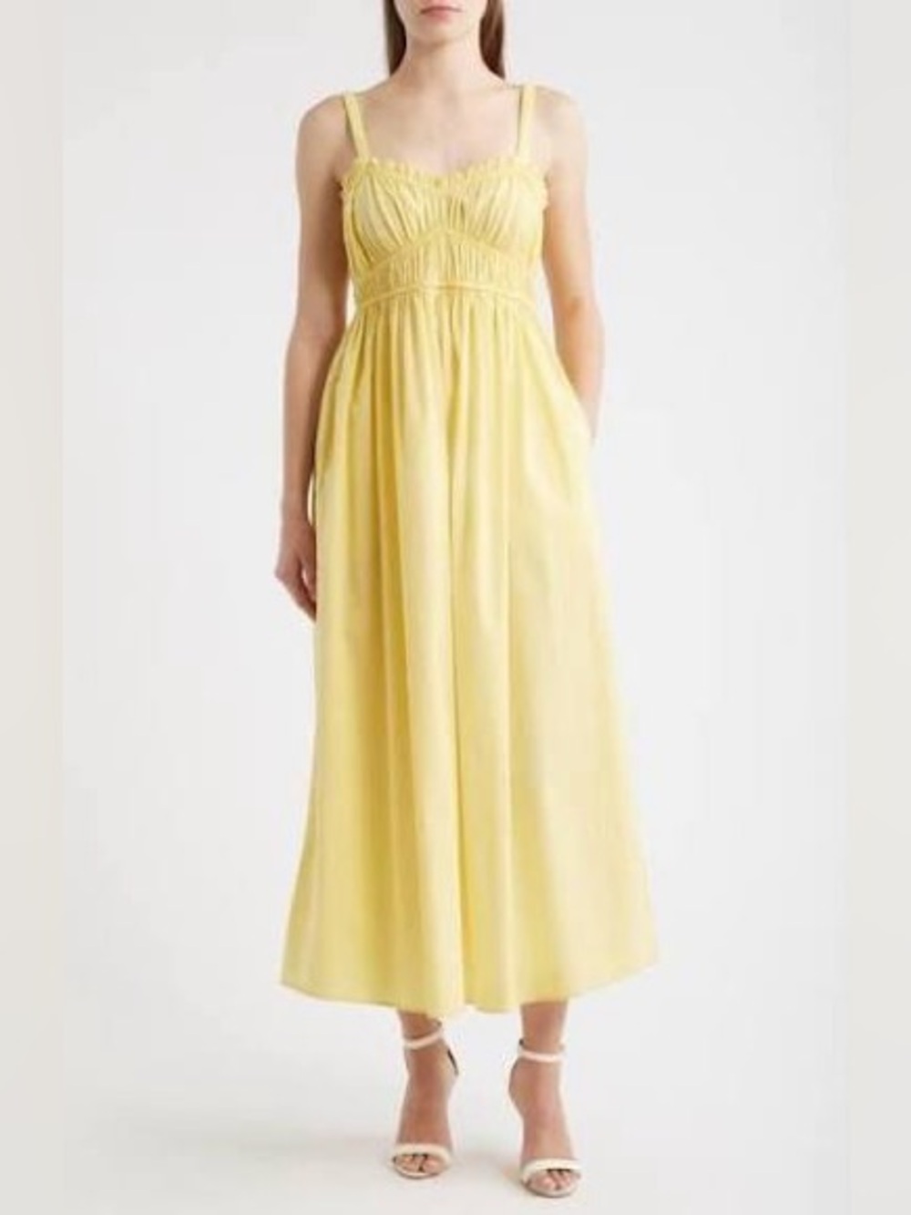 NWT Boss Orange by Hugo Boss
Dalza Shirred Cotton Maxi Dress in Yellow